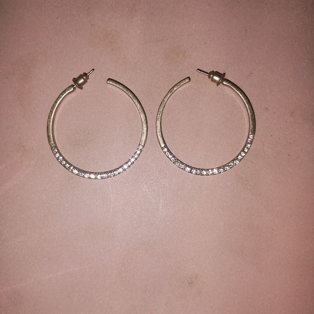Elegant Vintage 1990s Gold Hoop Earrings with Crystals